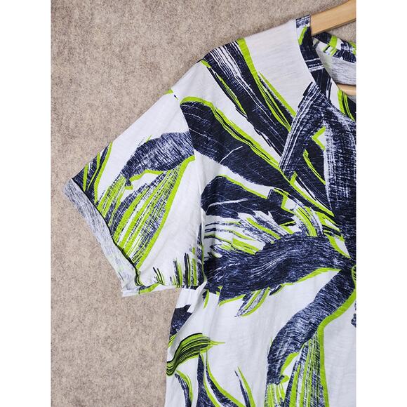 Y TWO JEANS Blue Green Tropical Palm Short Sleeve Cotton Top SZ XL - Picture 3 of 8